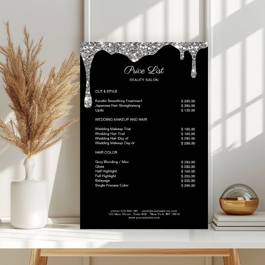Modern Silver Black Glitter Preishear Poster