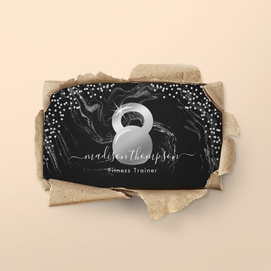 Modern Silver Black Kettlebell Fitness Visitekaartje