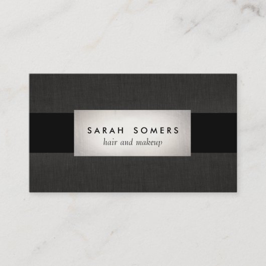 Modern Silver Black Linen Striped Makeup and Hair Visitekaartje (Voorkant)
