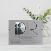 Modern Silver Black Photo DR-Afstuderen Kaart (Staand voorkant)