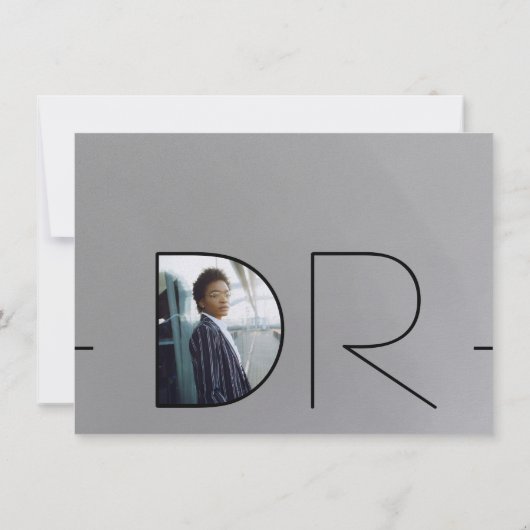 Modern Silver Black Photo DR-Afstuderen Kaart (Achterkant)