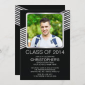 Modern Silver Black Photo Graduparty nodigt uit Kaart (Voorkant / Achterkant)