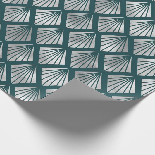 Modern Silver Blauwgroen Elegant Art Deco Cadeaupapier (Hoek)