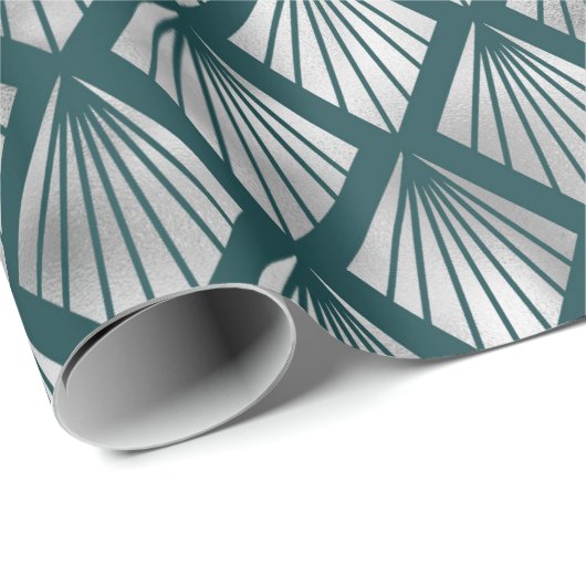 Modern Silver Blauwgroen Elegant Art Deco Cadeaupapier (Rol Hoek)