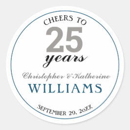 Modern Silver & Blue 25th Wedding Jubileum Ronde Sticker