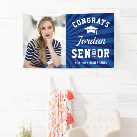 Modern Silver Blue Afstuderen Klasse van 2024 FOTO Spandoek (Insitu)