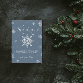 Modern Silver Blue Magical Snowflake Baby Shower  Bedankkaart