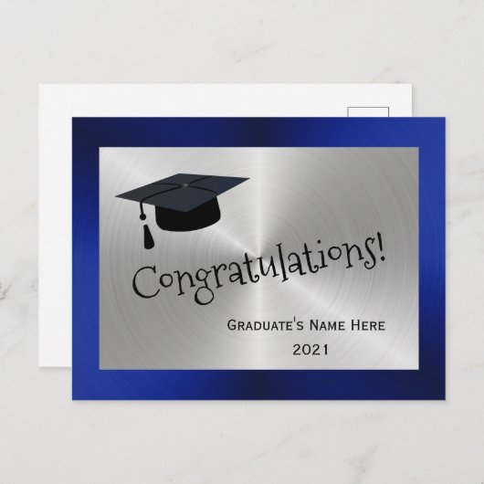 Modern Silver Blue Pet Gefeliciteerd Afstuderen Briefkaart (Voorkant / Achterkant)