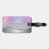 Modern Silver Bokeh, Holographic, Monogram Bagagelabel (Achterkant horizontaal)