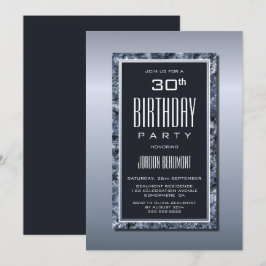Modern Silver Border 30th Birthday Party Kaart