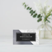 Modern Silver Borhed Folie White Marble Black Visitekaartje (Staand voorkant)