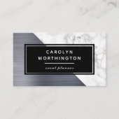 Modern Silver Borhed Folie White Marble Black Visitekaartje (Voorkant)