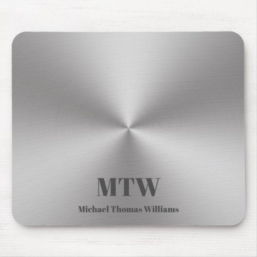Modern Silver Borhed Metal Kijk Naam en Monogram Muismat (Voorkant)