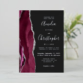 Modern Silver Burgundy Agate Dark Wedding Folie Uitnodiging (Staand Voorkant)