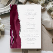 Modern Silver Burgundy Agate Wedding Folie Uitnodiging