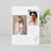 Modern Silver Butterfly Foto Graduparty Folie Uitnodiging (Staand Voorkant)