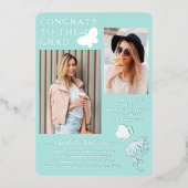 Modern Silver Butterfly Foto Graduparty Folie Uitnodiging (Voorkant)