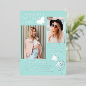 Modern Silver Butterfly Foto Graduparty Folie Uitnodiging (Staand Voorkant)