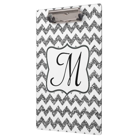Modern Silver Chevron Monogram Initiaal Clip Board Klembord (Links)