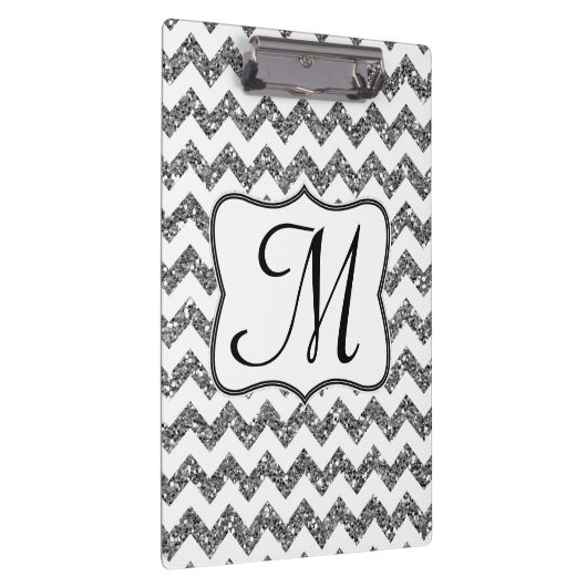 Modern Silver Chevron Monogram Initiaal Clip Board Klembord (Rechts)