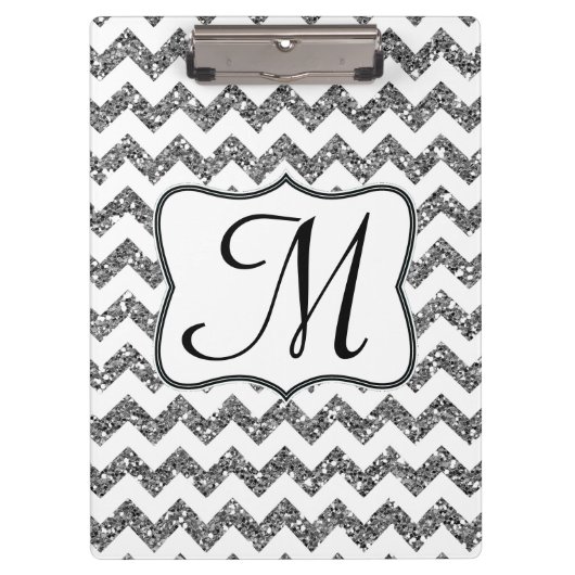 Modern Silver Chevron Monogram Initiaal Clip Board Klembord (Voorkant)