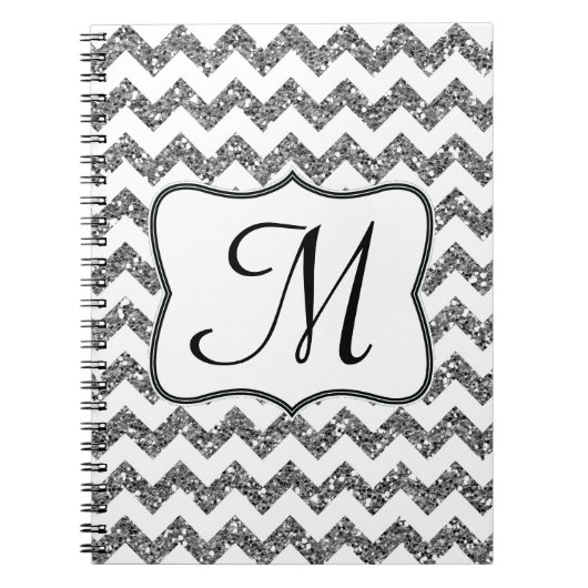 Modern Silver Chevron Monogram Initiaal Notitieboe Notitieboek (Voorkant)