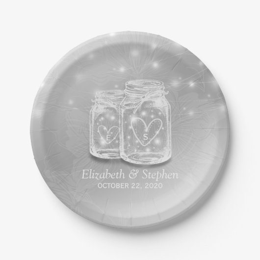 Modern Silver Chic Wedding Mason Jars String Light Papieren Bordje (Voorkant)