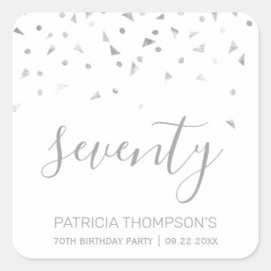 Modern Silver Confetti 70th Birthday Vierkante Sticker