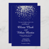 Modern Silver Confetti over Royal Blue Kaart (Voorkant / Achterkant)