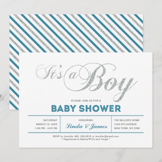 Modern Silver Couple Baby shower Invitation Kaart (Voorkant / Achterkant)