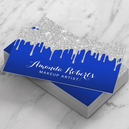 Modern Silver Drift Elegant Royal Blue Salon Spa Visitekaartje
