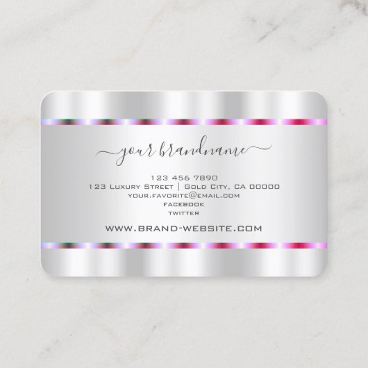 Modern Silver Effect met Chic Pink Paarse Stripes Visitekaartje (Achterkant)