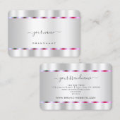 Modern Silver Effect met Chic Pink Paarse Stripes Visitekaartje (Voorkant / Achterkant)