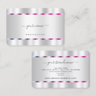 Modern Silver Effect met Chic Pink Paarse Stripes Visitekaartje