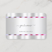 Modern Silver Effect met Chic Pink Paarse Stripes Visitekaartje (Voorkant)