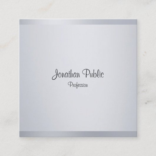 Modern Silver Elegant Calligraphed Script Sjabloon Vierkante Visitekaartje (Voorkant)