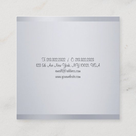 Modern Silver Elegant Calligraphed Script Sjabloon Vierkante Visitekaartje (Achterkant)