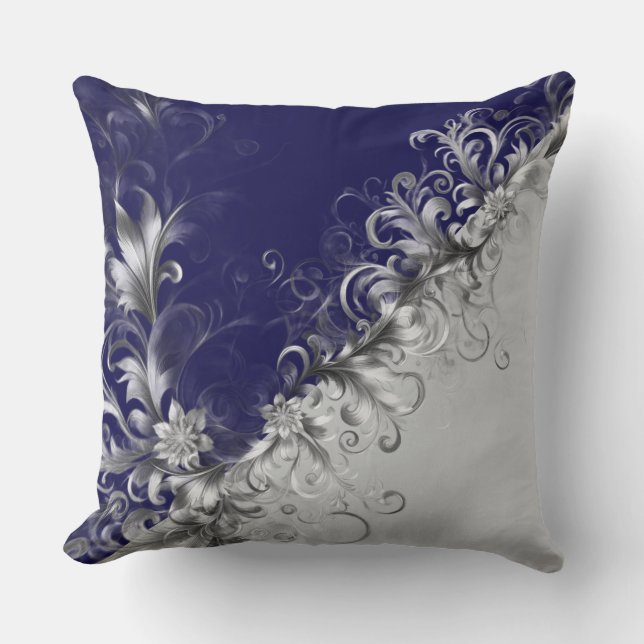 Modern Silver Embellished Grey Blue Throw Pillow Kussen (Voorkant)