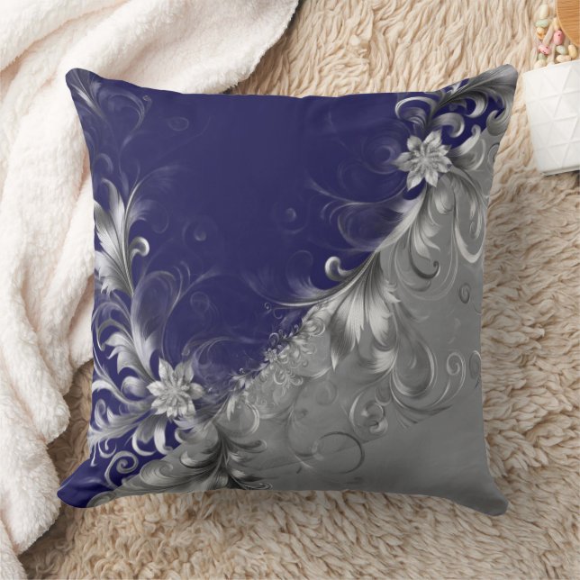 Modern Silver Embellished Grey Blue Throw Pillow Kussen (Deken)