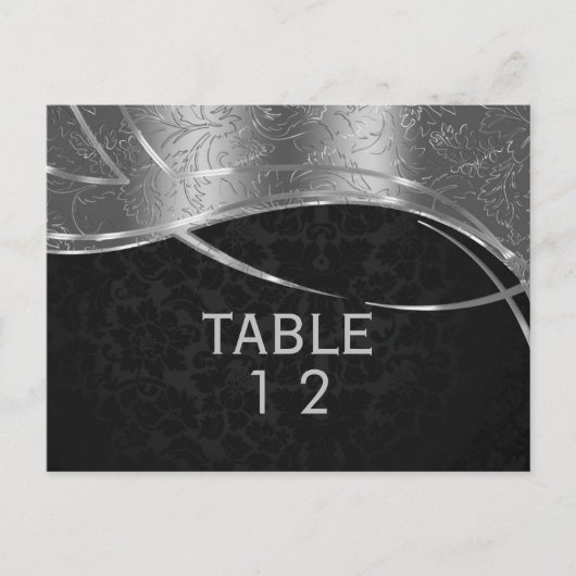 Modern Silver en Black Damask Briefkaart (Voorkant)