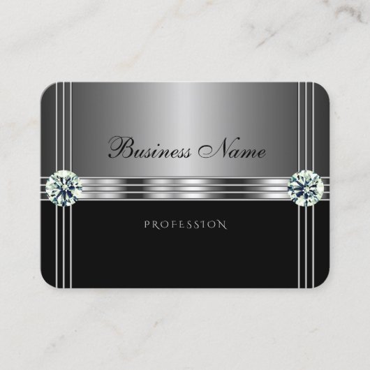 Modern Silver en Black Faux Diamonds Professional Visitekaartje (Voorkant)