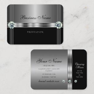 Modern Silver en Black Faux Diamonds Professional Visitekaartje