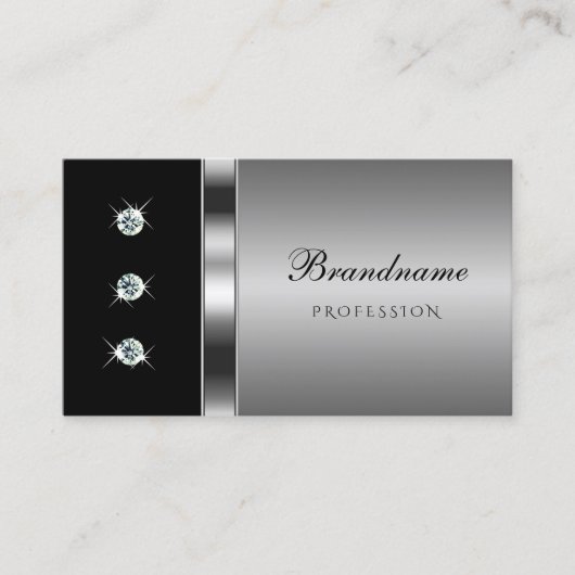 Modern Silver en Black met Bright Faux Diamonds Visitekaartje (Voorkant)