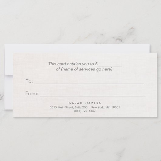 Modern Silver en Linen Gift Cerificate (Achterkant)