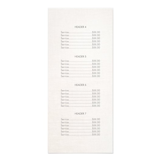 Modern Silver en Linen Monogrammed-prijslijst Reclamekaart (Achterkant)