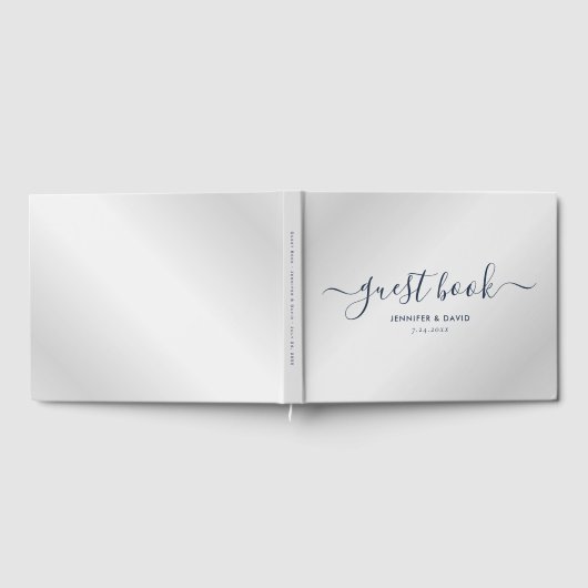Modern Silver en Navy Blue Wedding Guest Book Gastenboek (Volledig)