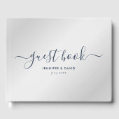 Modern Silver en Navy Blue Wedding Guest Book Gastenboek (Voorkant)