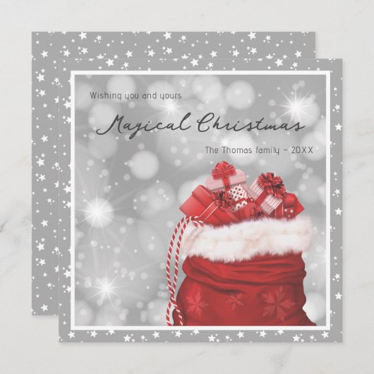 Modern Silver en Red Magical Starry Kerstmis Feestdagenkaart (Voorkant / Achterkant)