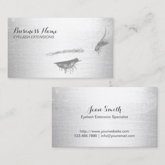 Modern Silver Eyelash Extensions Lashes Visitekaartje (Voorkant / Achterkant)