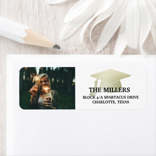 Modern Silver Faux Folie Afstuderen Pet Foto Etiket (Insitu)